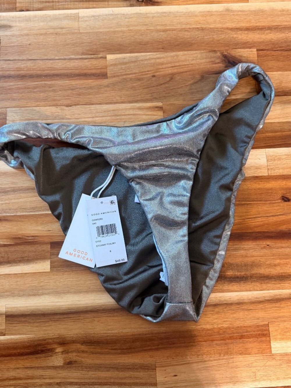 Good American Stormy Foil Reversible Bikini Bottom Size 4 (XL) NWT